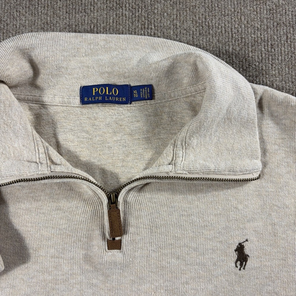 Polo Ralph Lauren Men's Quarter Zip Pullover Sweatshirt Beige XL Pony Cotton - Picture 3 of 8
